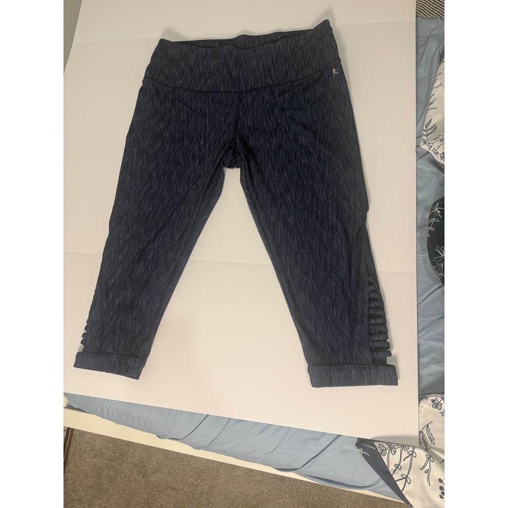 Danskin Now Womens XXL 20 Blue Herringbone Capri Leggings Strappy Lattice Cuff